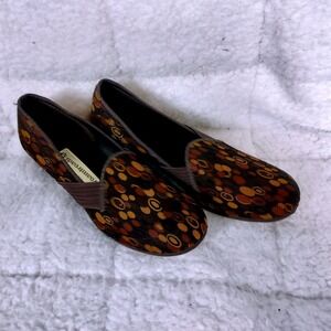 Vintage Foamthreads Tapestry Wedge Slippers Brown Geometric MCM Loungewear